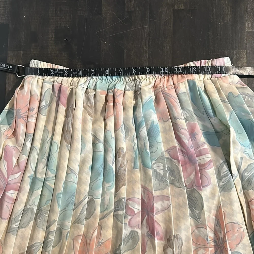 Vintage Andrea Gayle Floral & Houndstooth Midi Pleated Skirt Size Large